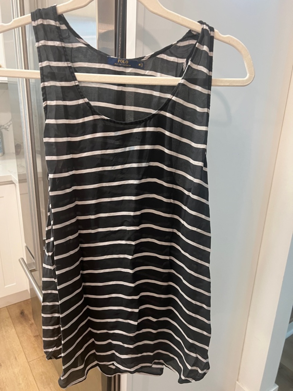 Polo by Ralph Lauren Black & White Striped Sleeveless Mini Dress silk  sz M